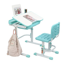 Load image into Gallery viewer, 80Cm Hand-Operated Lifting Table Top Can Tilt Children&#39;s Study Table And Chair Blue- Green (With Reading Frame Without Lamp)
